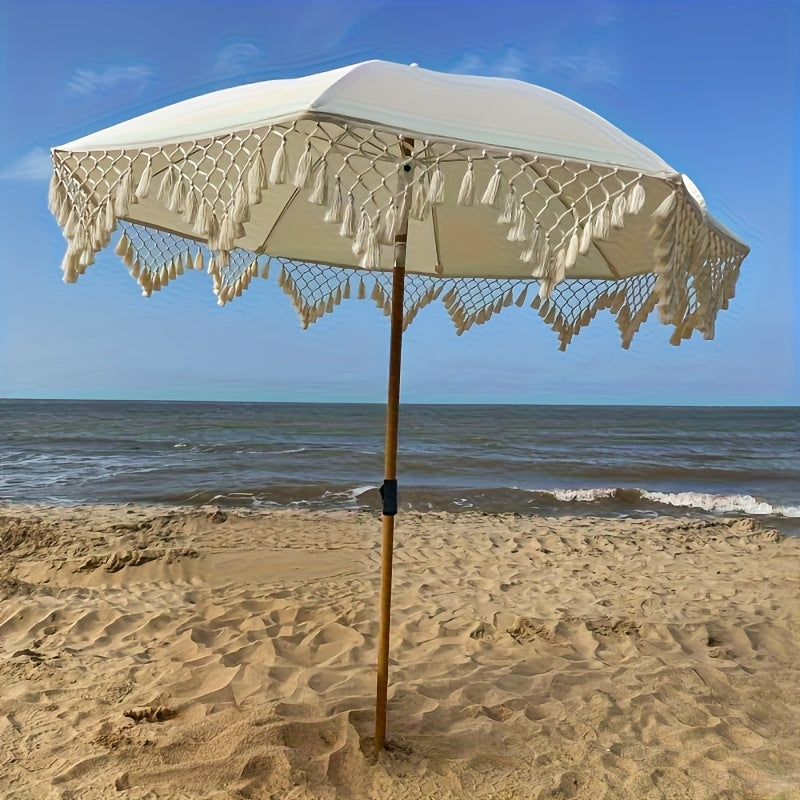 Beach Umbrella, Garden Shade Bohemian White Outdoor Canopy