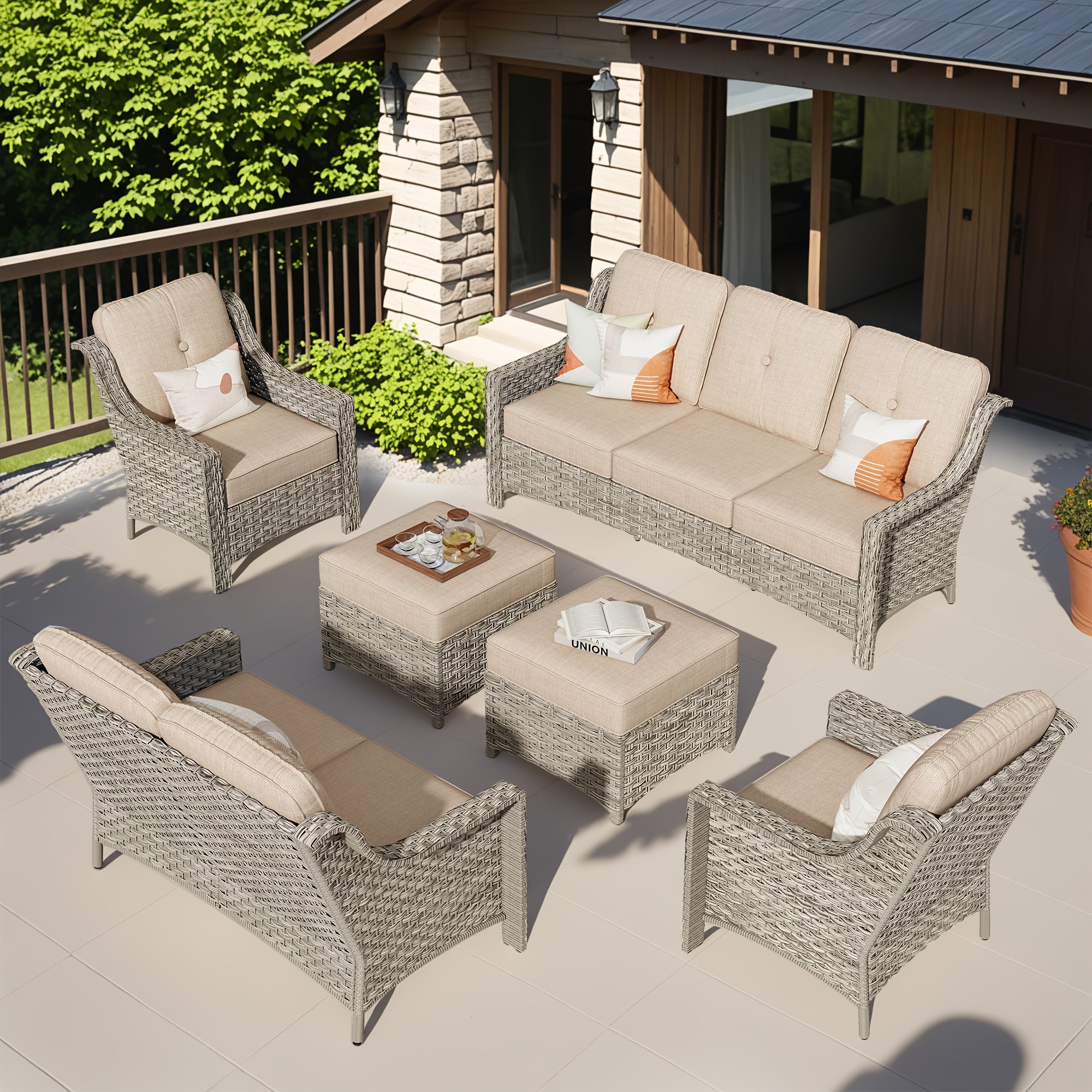 Premium PE Wicker & Steel Outdoor Patio Furniture Set with UV-Resistant Cushions