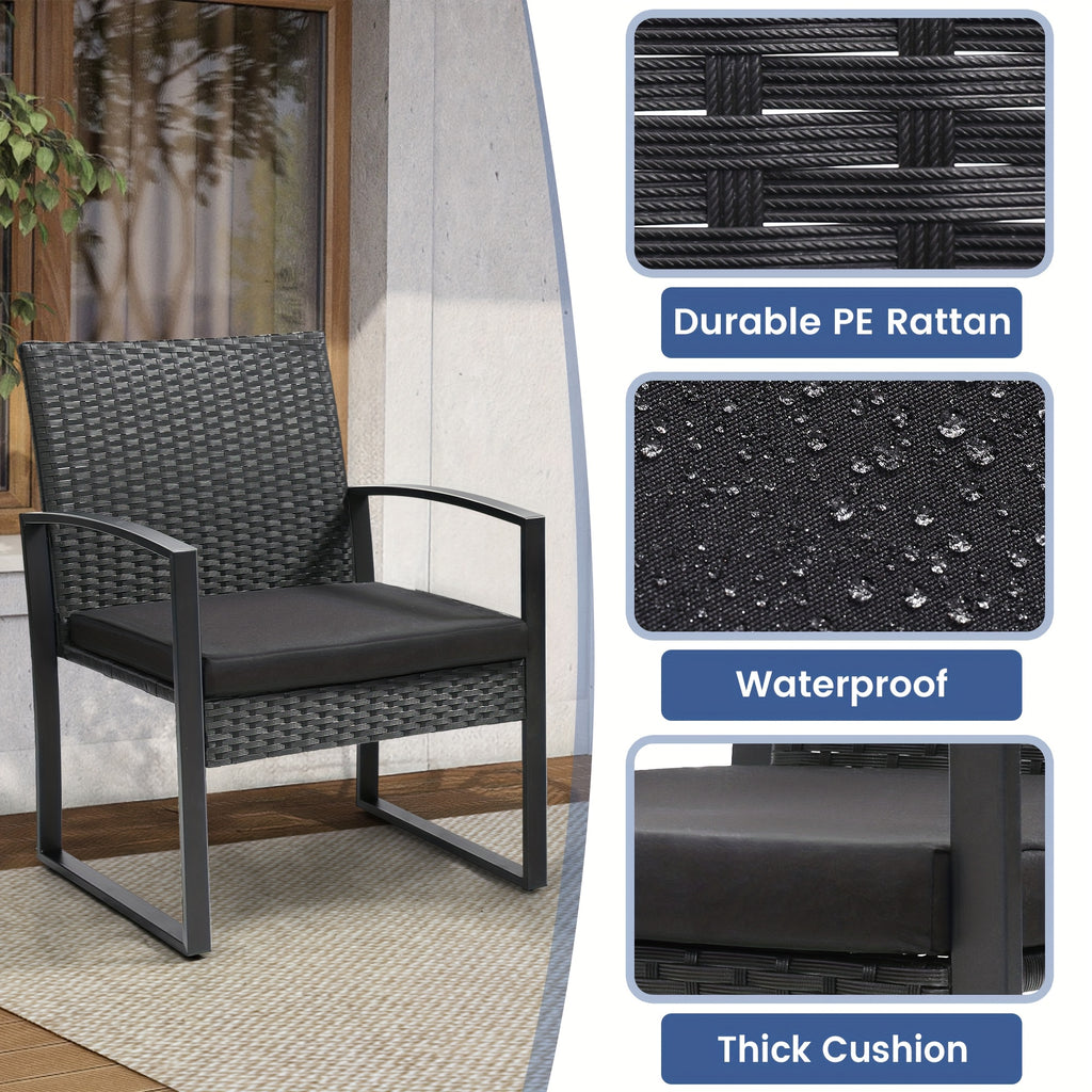 3pcs Outdoor Patio Furniture Set, 2 Waterproof Chairs And 1 Table Bistro Furniture Set