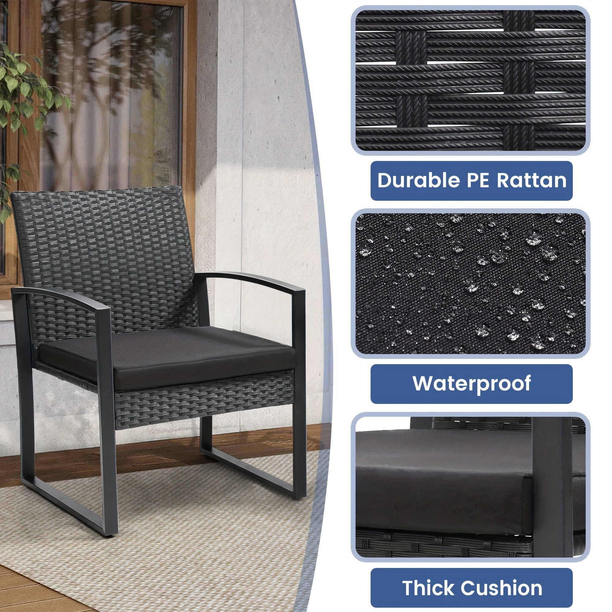 3pcs Outdoor Patio Furniture Set, 2 Waterproof Chairs And 1 Table Bistro Furniture Set