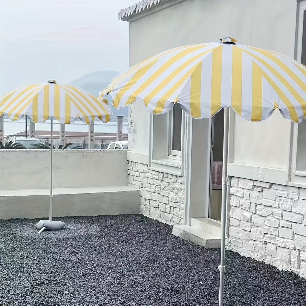 1 Portable Yellow and White Striped Sun Umbrella\u002FWindproof
