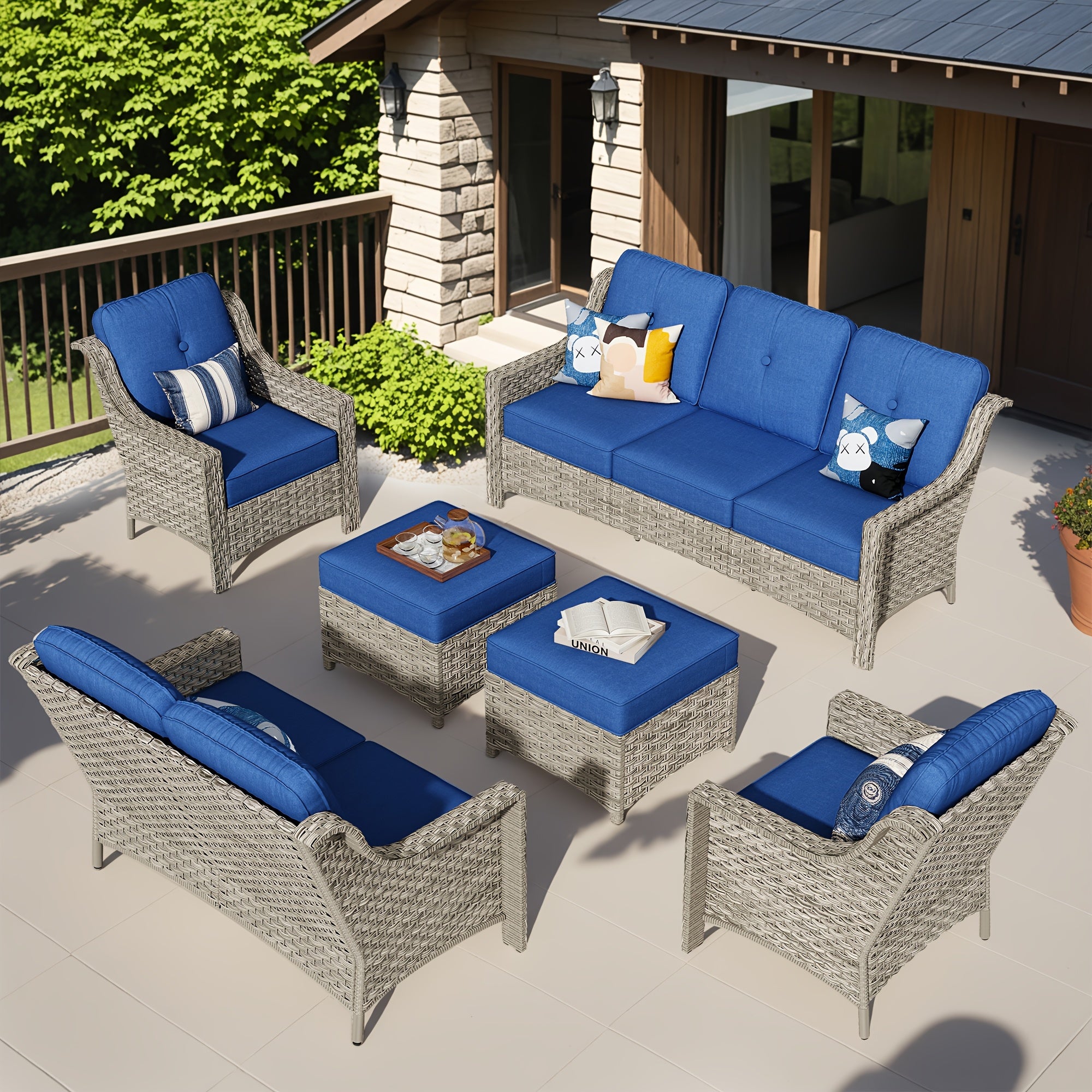 Premium PE Wicker & Steel Outdoor Patio Furniture Set with UV-Resistant Cushions