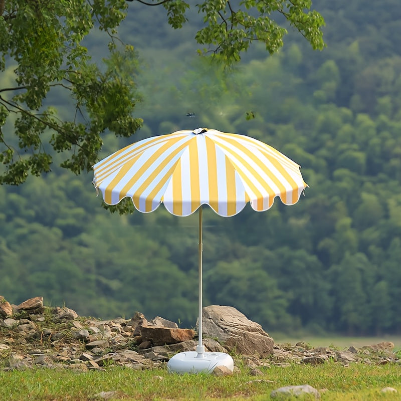 1 Portable Yellow and White Striped Sun Umbrella\u002FWindproof