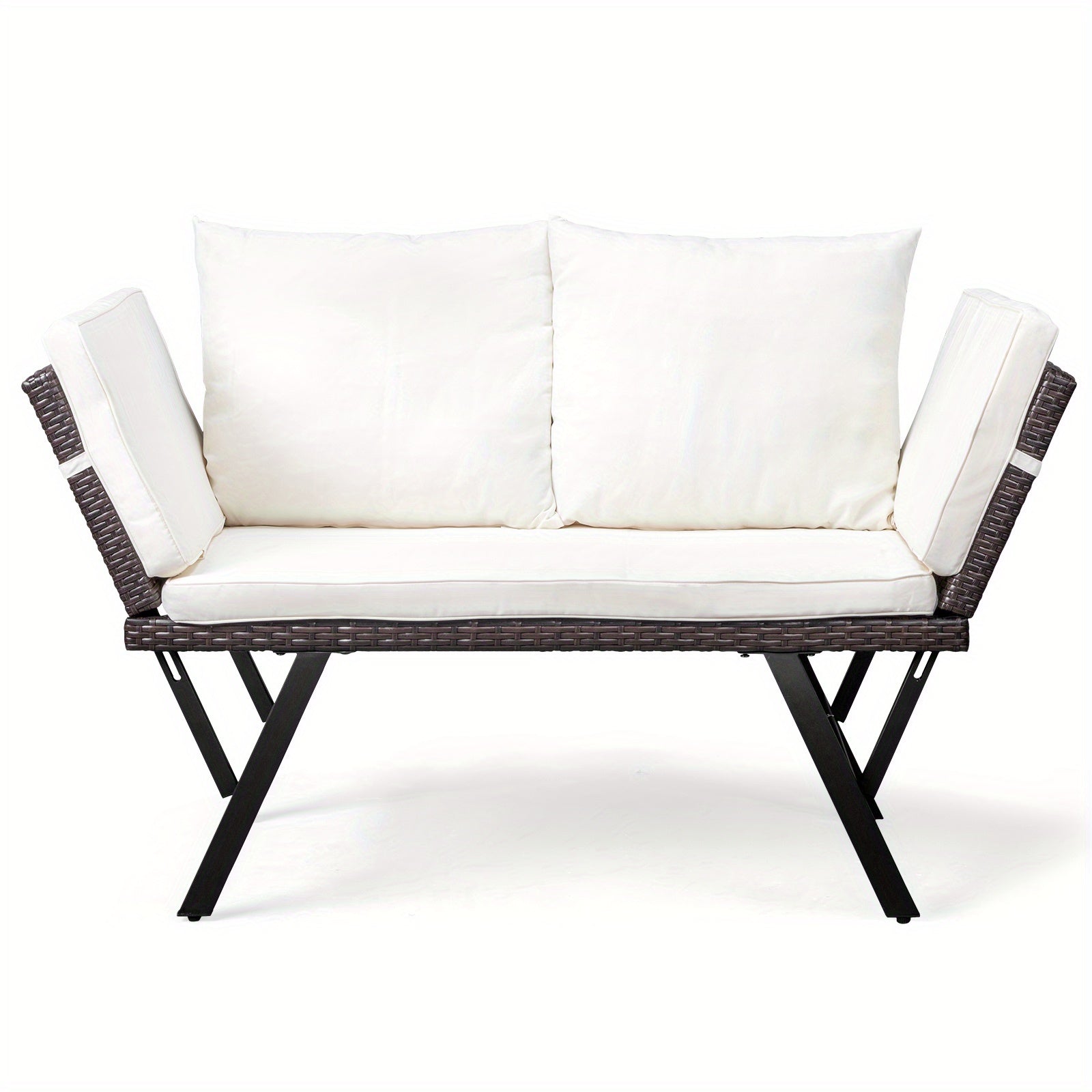 Extendable Dual Purpose Two Color Rattan Ottoman Sofa Brown