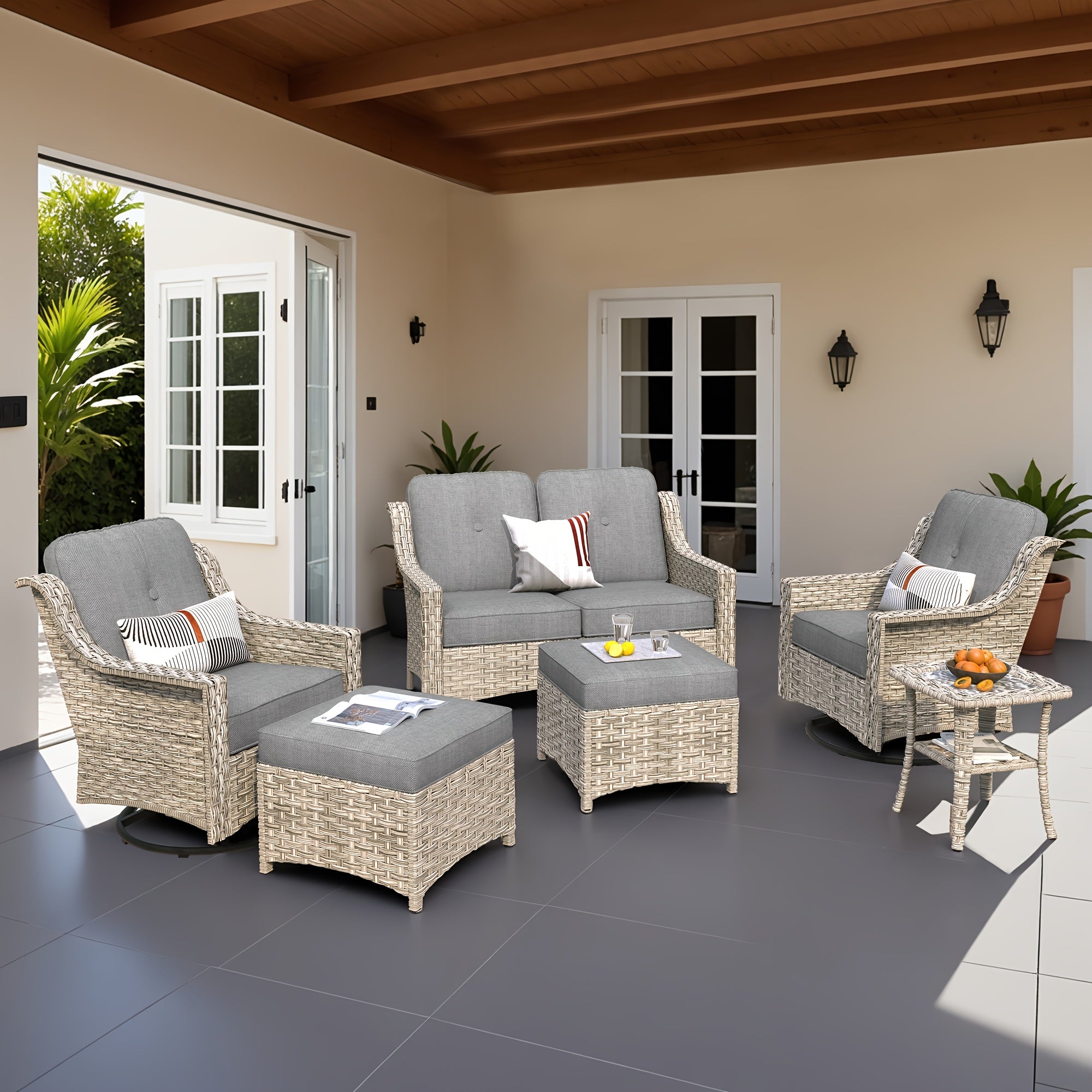 Premium PE Wicker & Steel Outdoor Patio Furniture Set with UV-Resistant Cushions