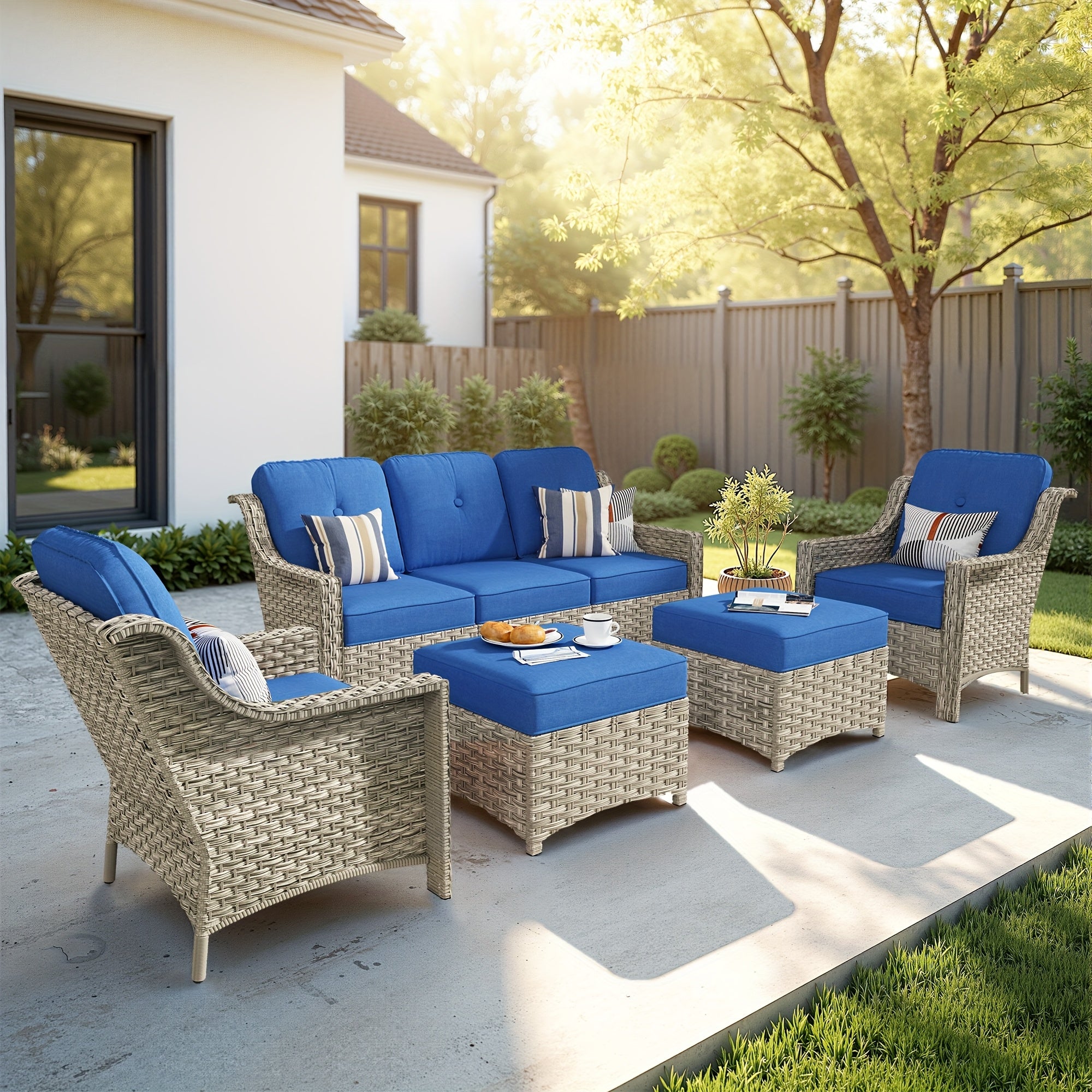Premium PE Wicker & Steel Outdoor Patio Furniture Set with UV-Resistant Cushions