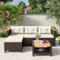 RoyalCraft 3pcs Outdoor Patio Furniture Set - L-Shaped Sectional with Storage Table & Cushions