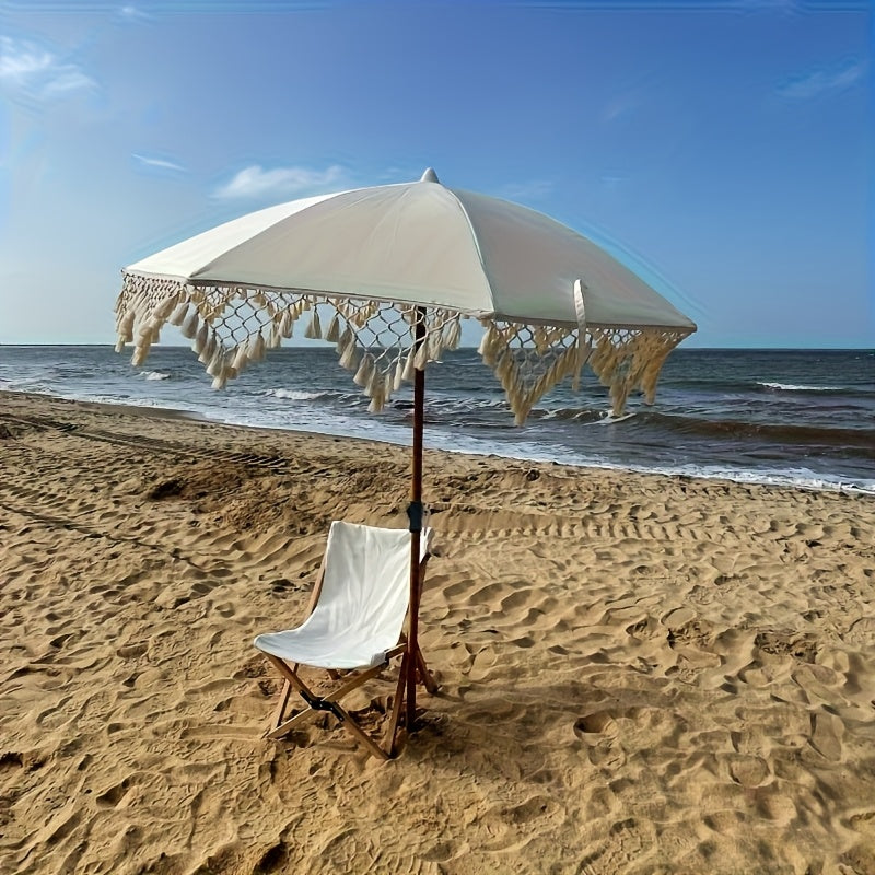 Beach Umbrella, Garden Shade Bohemian White Outdoor Canopy