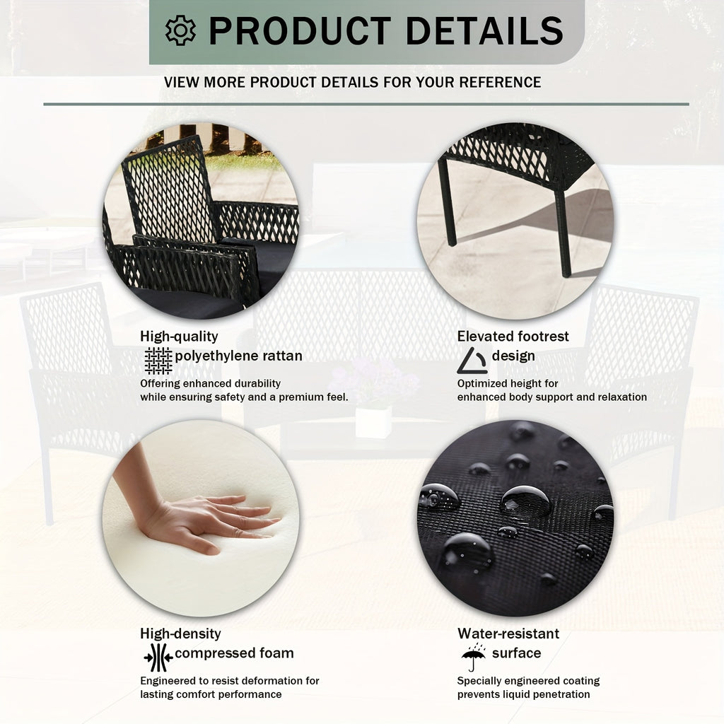 4pcs Outdoor Patio Furniture Set with Cushions & Coffee Table