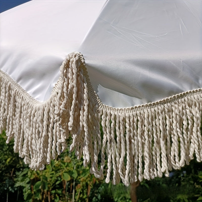1pc Reversible Bohemian Style Striped Tassel Beach Umbrella - Windproof Steel Frame
