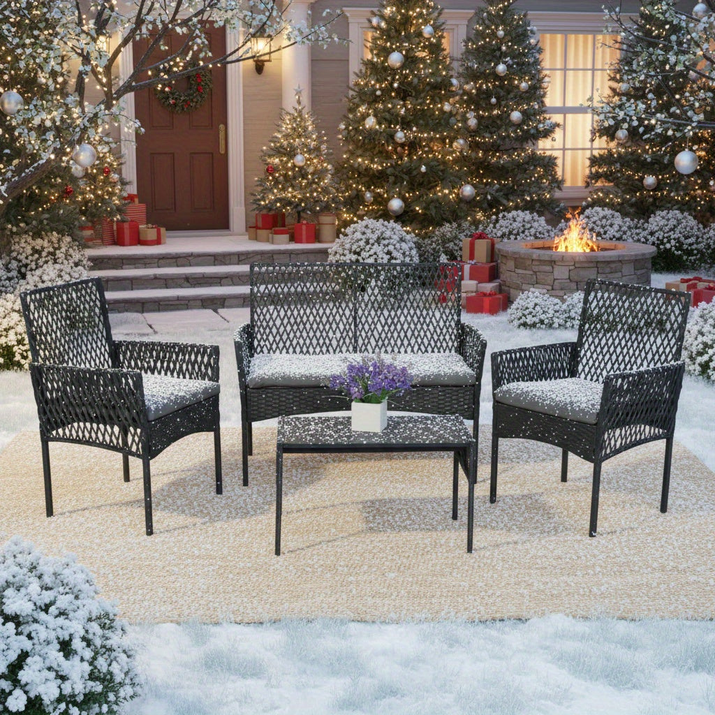 4pcs Outdoor Patio Furniture Set with Cushions & Coffee Table