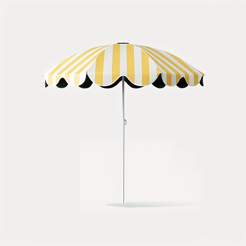 1 Portable Yellow and White Striped Sun Umbrella\u002FWindproof