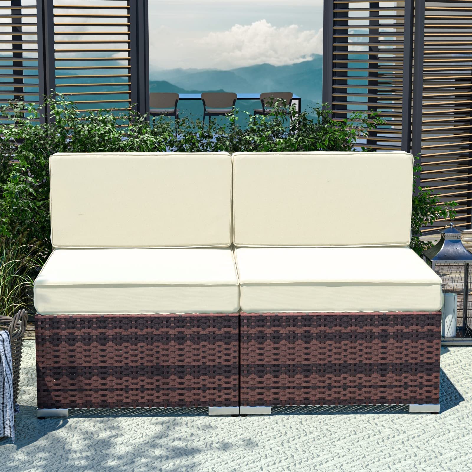 YOUDENOVA 5pcs Outdoor Sectional Sofa with Tea Table and Ottoman