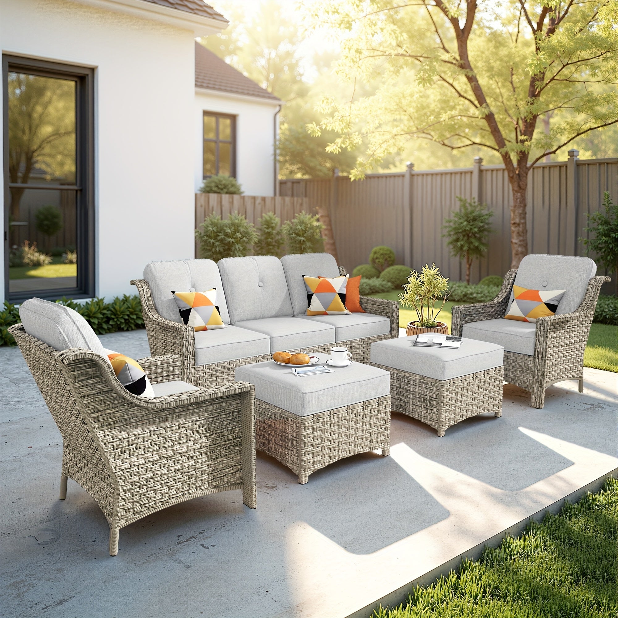 Premium PE Wicker & Steel Outdoor Patio Furniture Set with UV-Resistant Cushions