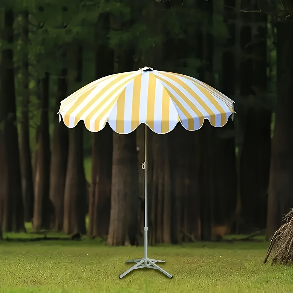 1 Portable Yellow and White Striped Sun Umbrella\u002FWindproof