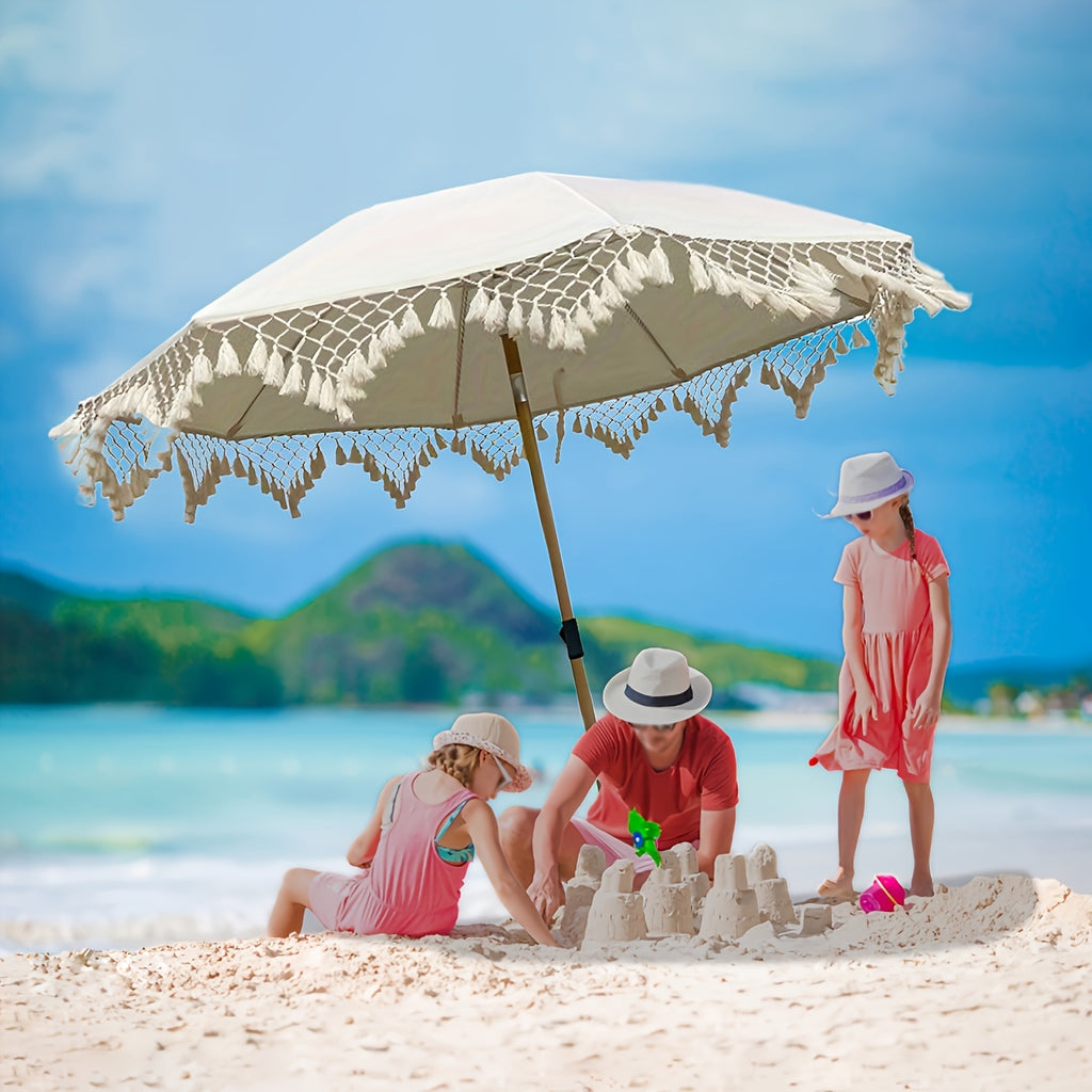 Beach Umbrella, Garden Shade Bohemian White Outdoor Canopy