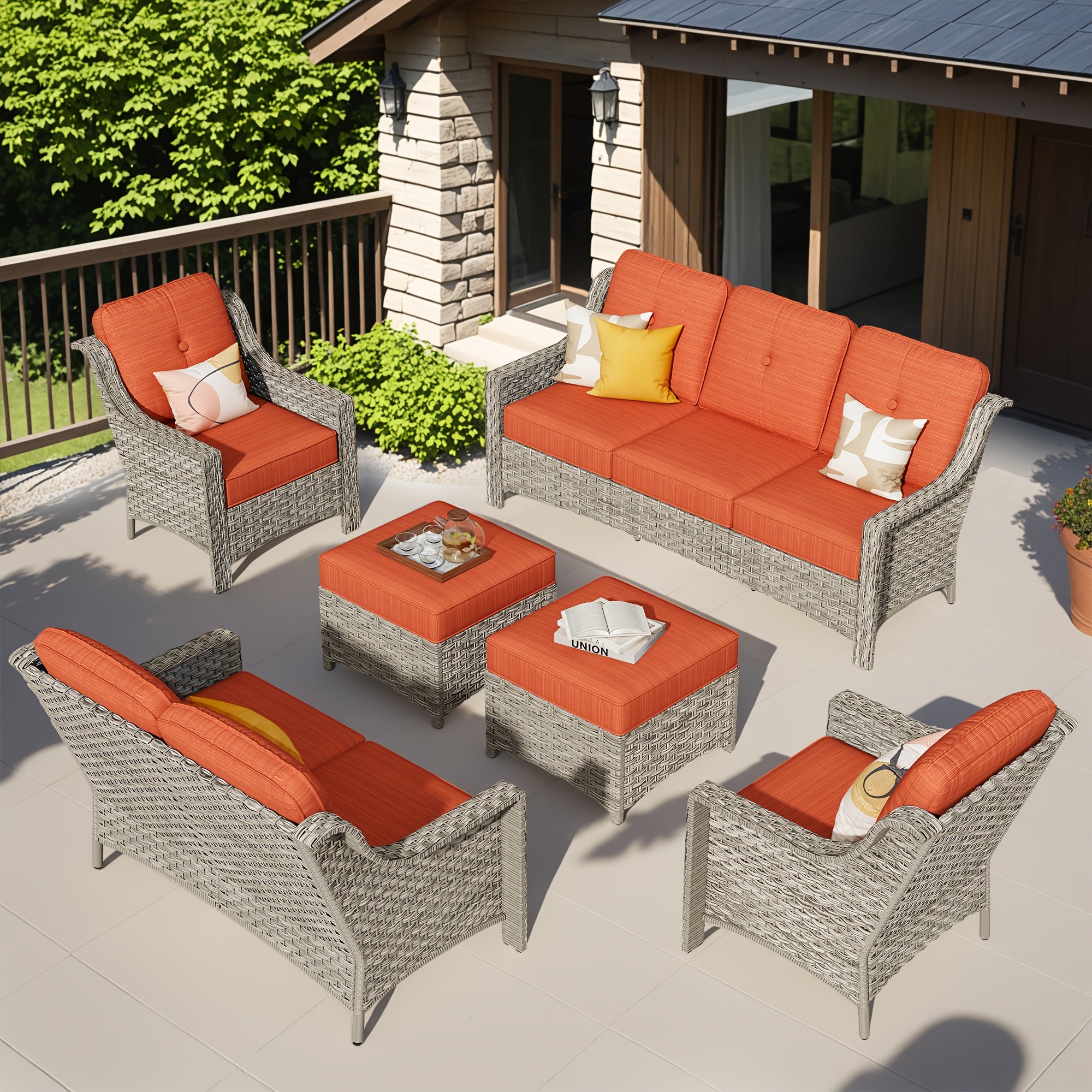 Premium PE Wicker & Steel Outdoor Patio Furniture Set with UV-Resistant Cushions