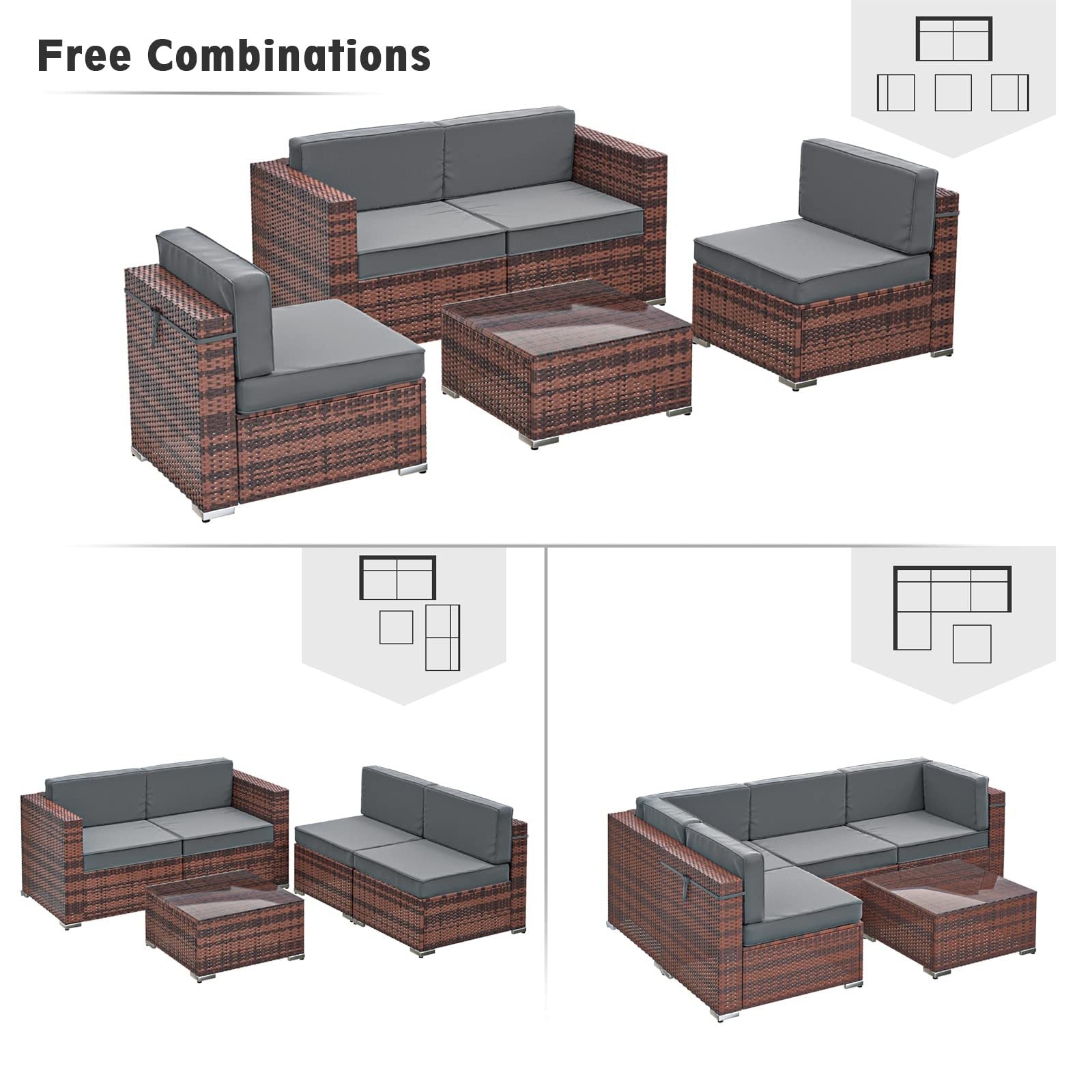 YOUDENOVA 5pcs Outdoor Sectional Sofa with Tea Table and Ottoman