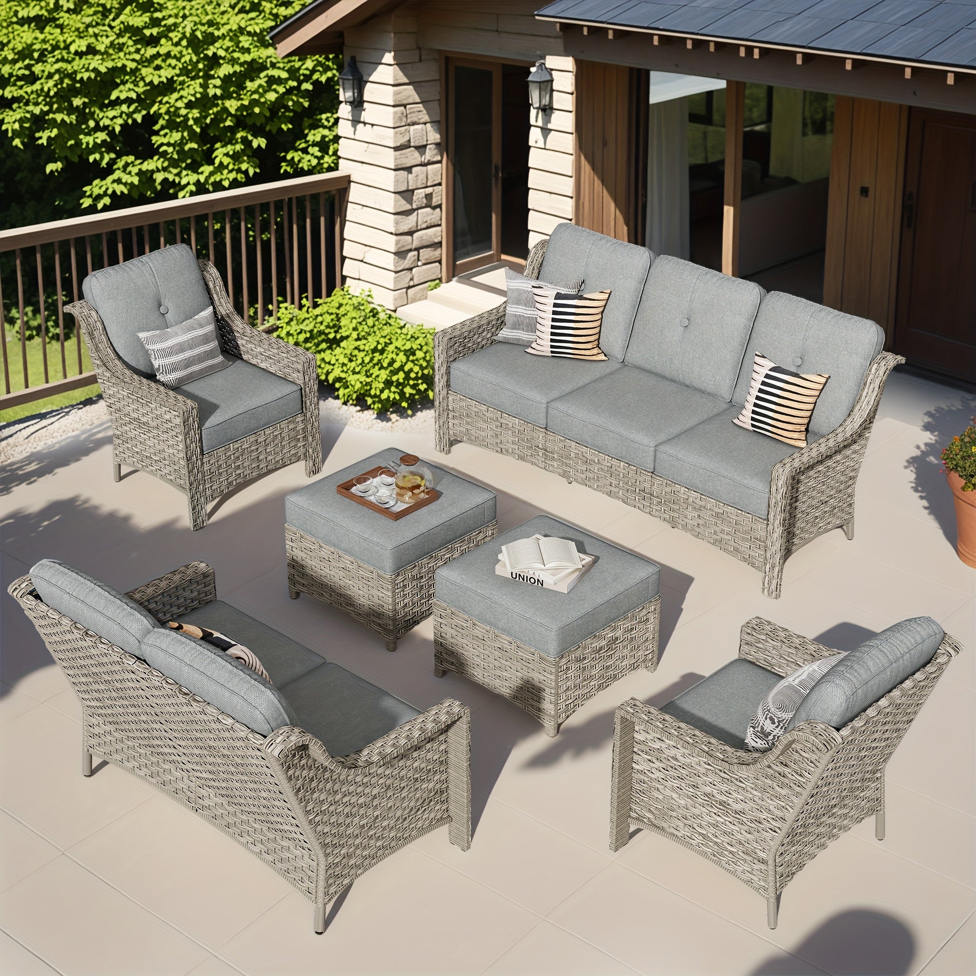 Premium PE Wicker & Steel Outdoor Patio Furniture Set with UV-Resistant Cushions