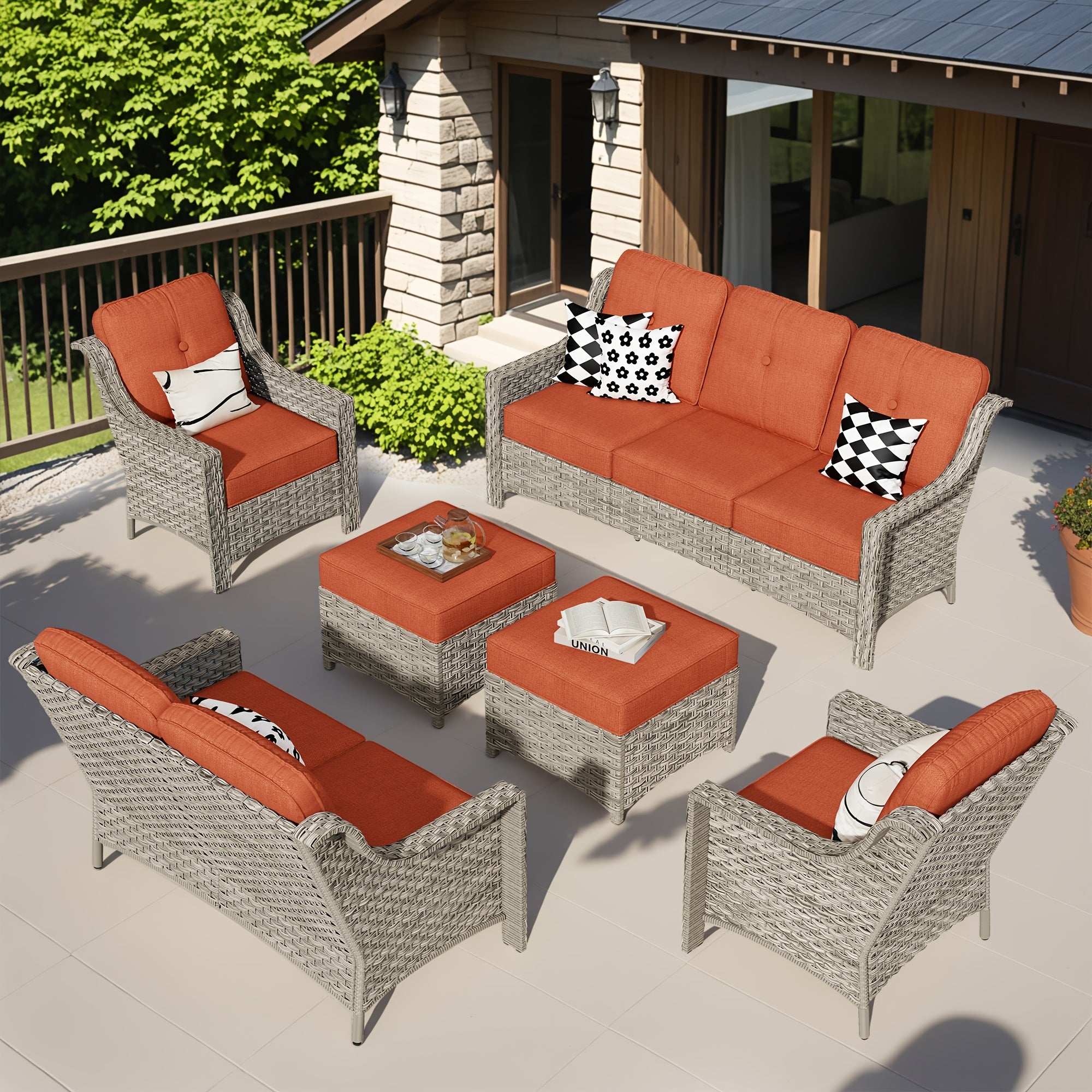 Premium PE Wicker & Steel Outdoor Patio Furniture Set with UV-Resistant Cushions