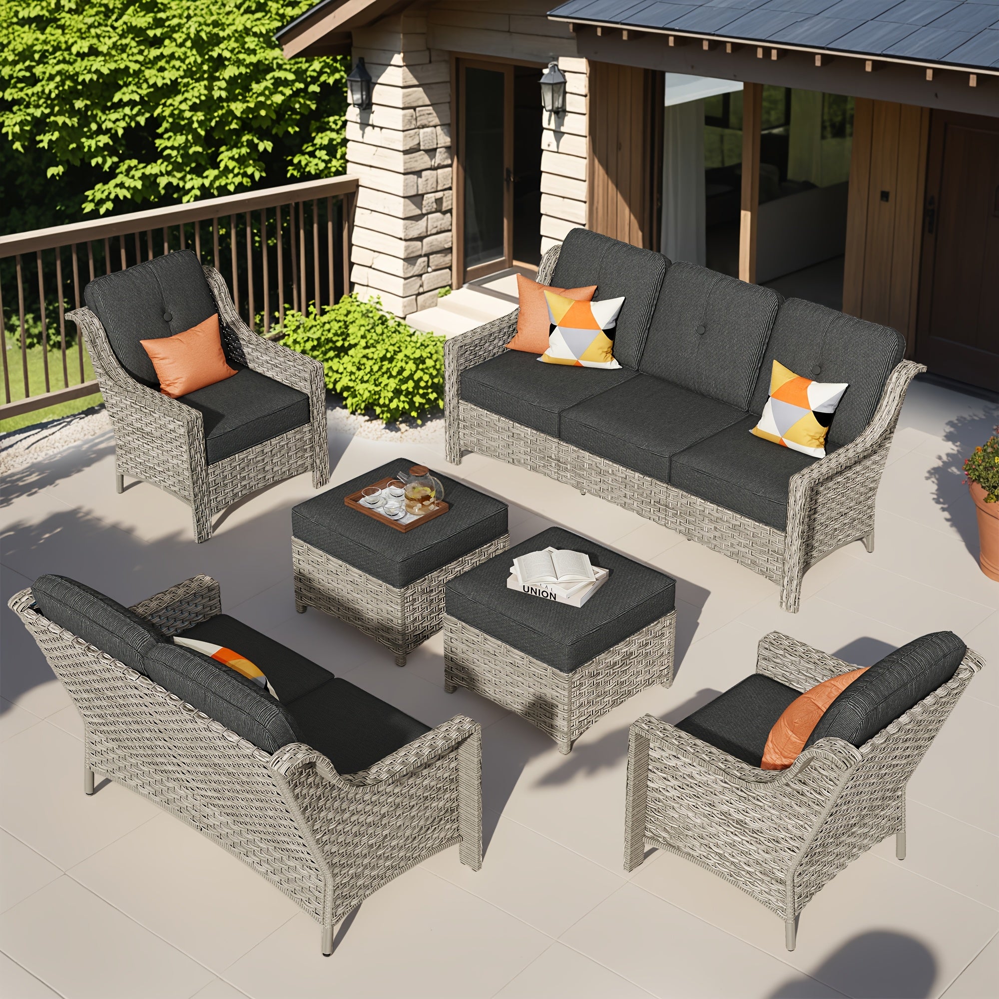 Premium PE Wicker & Steel Outdoor Patio Furniture Set with UV-Resistant Cushions