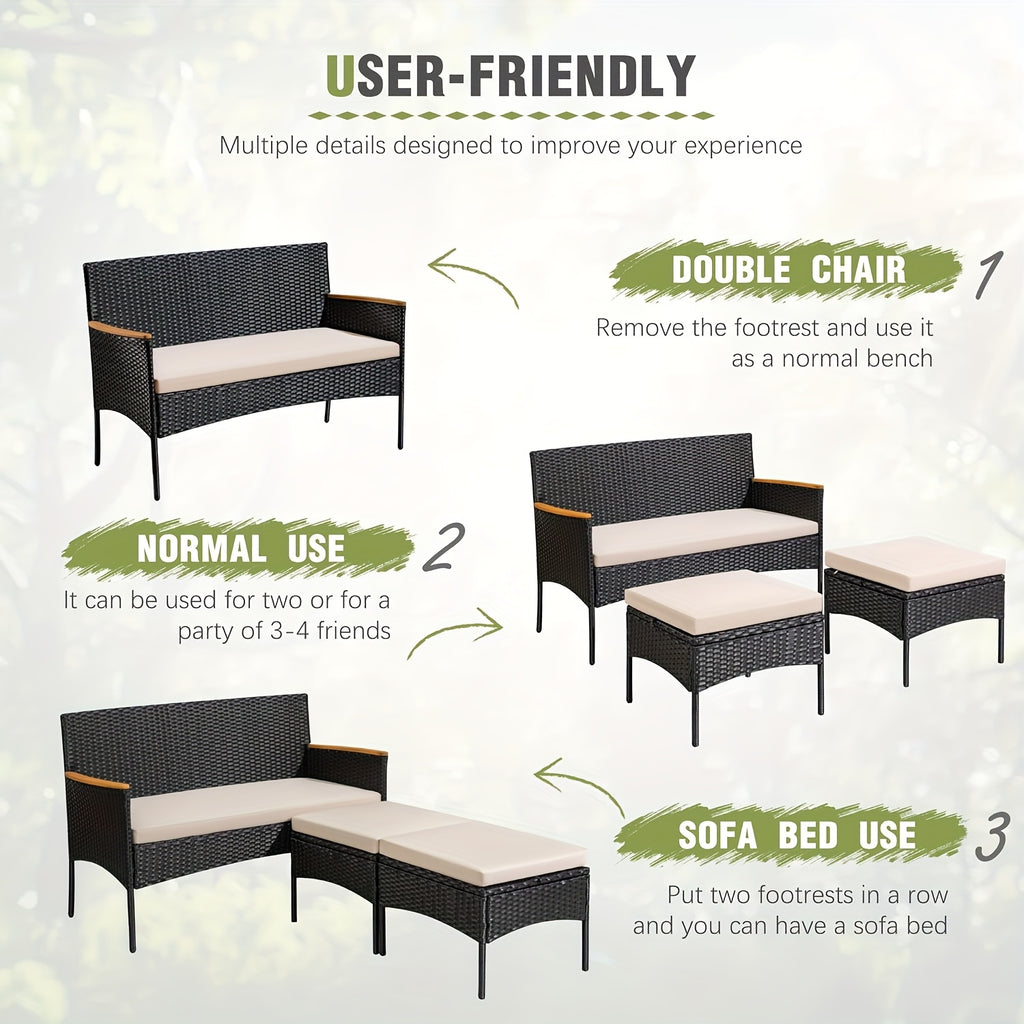 3pcs Outdoor Patio Furniture Set with Cushions - All-Weather Rattan Sofa