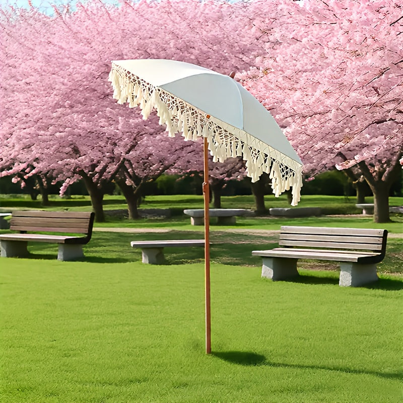 1 Bohemian Style Outdoor Sun Umbrella - Adjustable Height & Tilt Angle