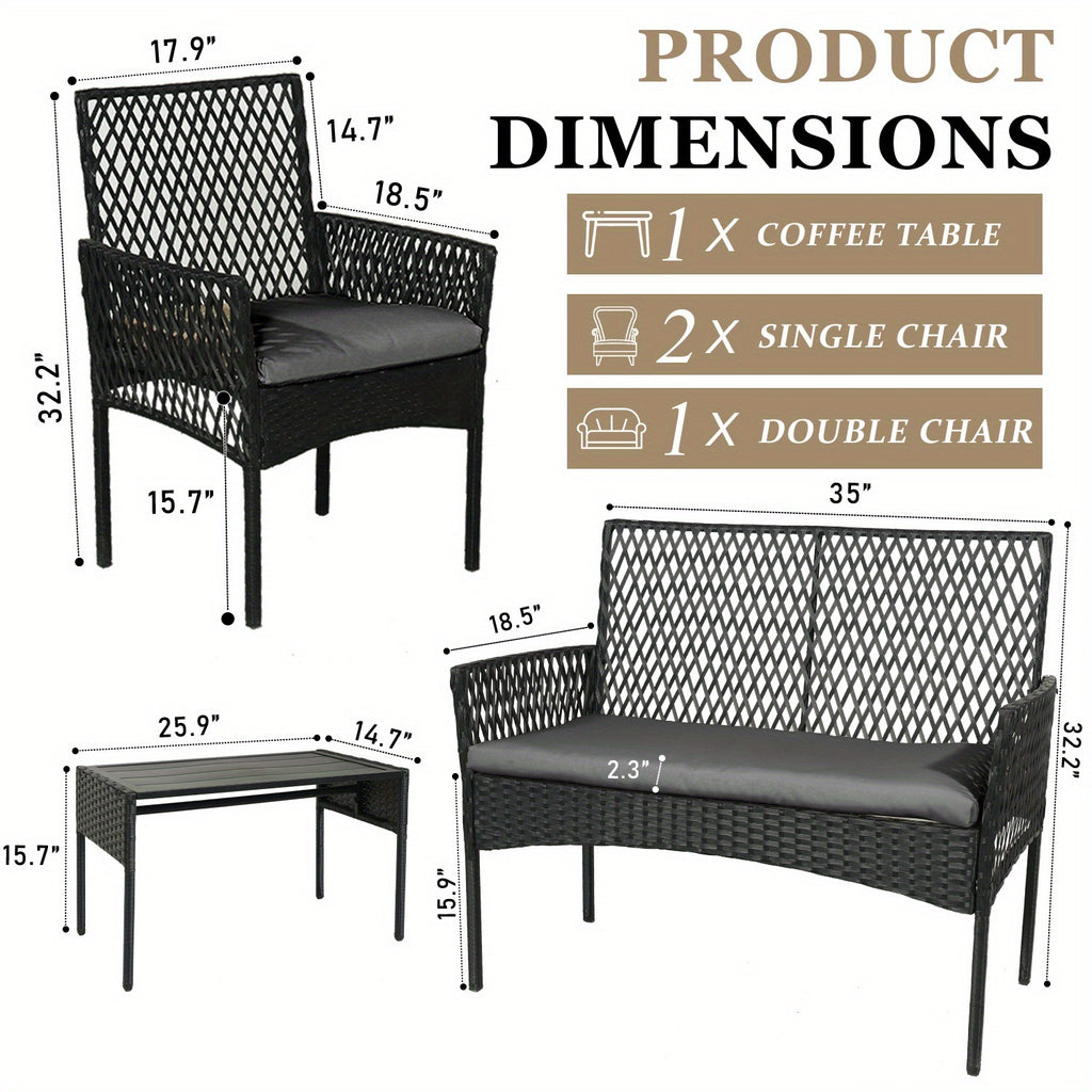 4pcs Outdoor Patio Furniture Set with Cushions & Coffee Table