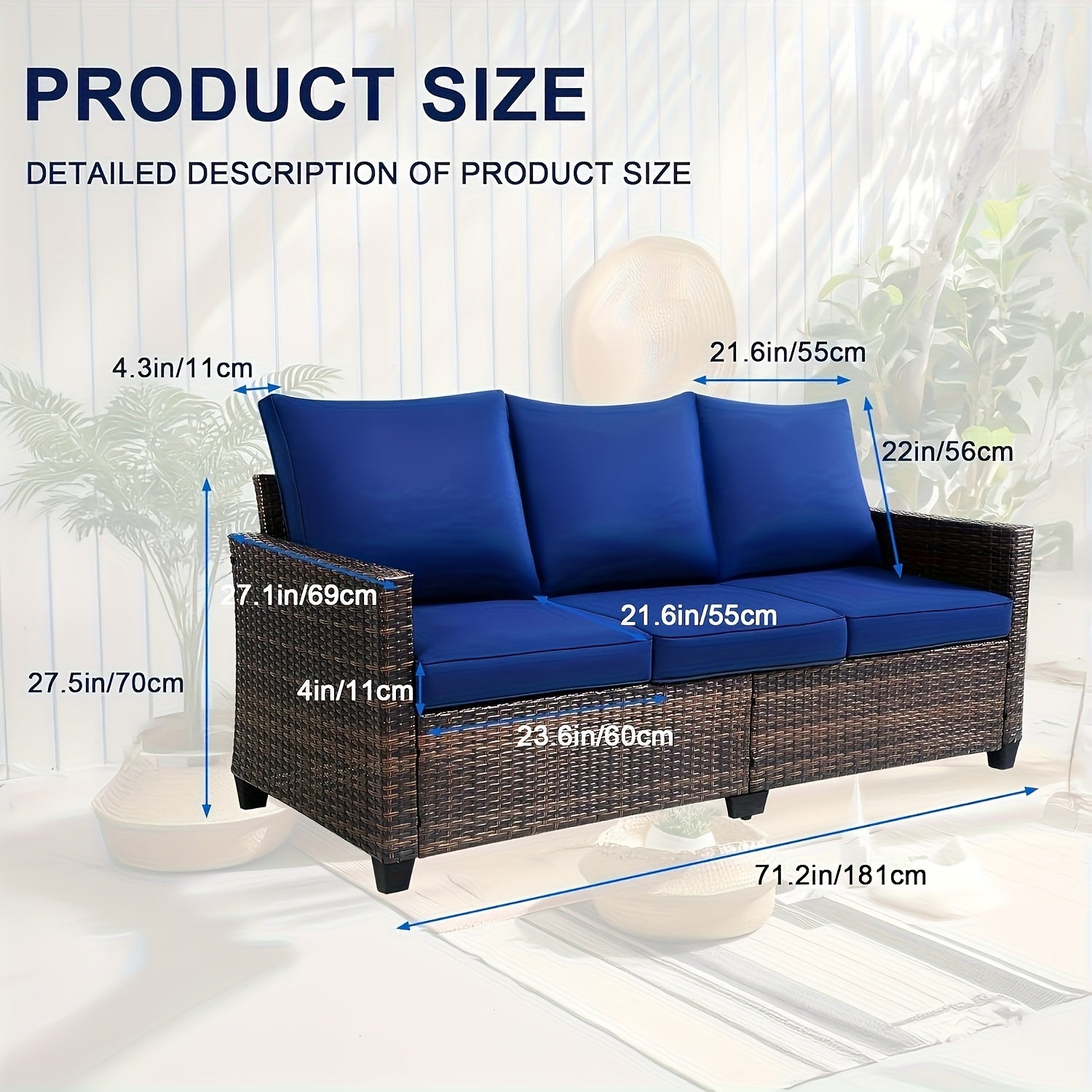 3pcs Patio Furniture Set, All-Weather Wicker Outdoor Sofa with Cushions