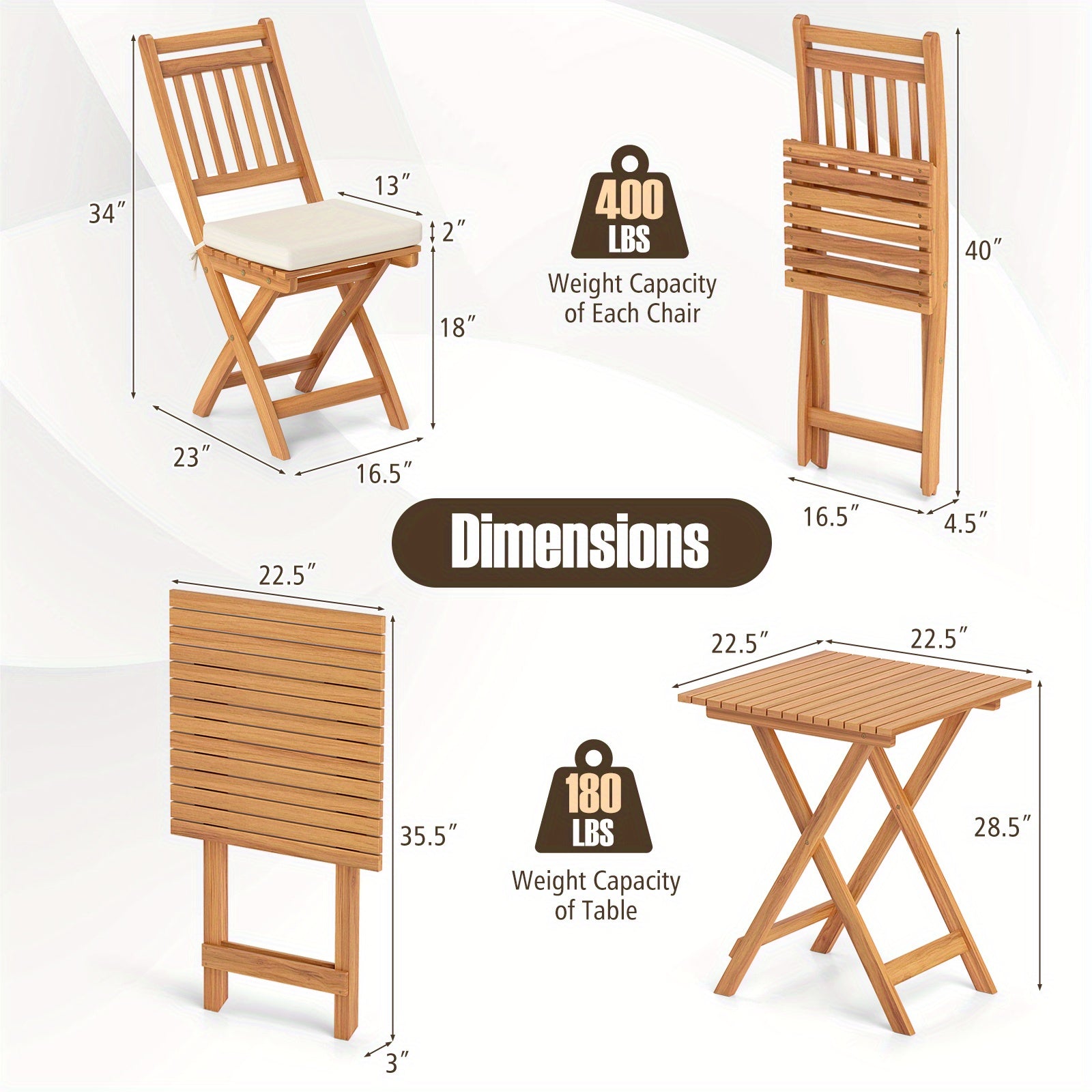 COSTWAY Outdoor Wooden Bistro Set