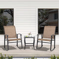 Jamfly 3pcs White Metal Rocking Bistro Set with Glass Coffee Table & Rocker Chairs