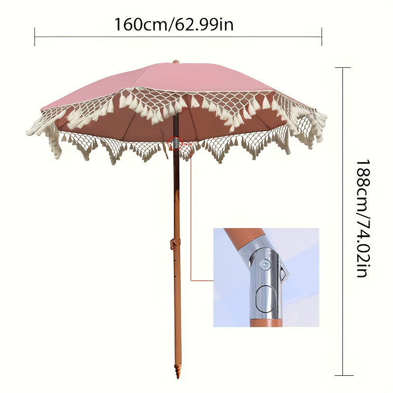1 Bohemian Style Outdoor Sun Umbrella - Adjustable Height & Tilt Angle