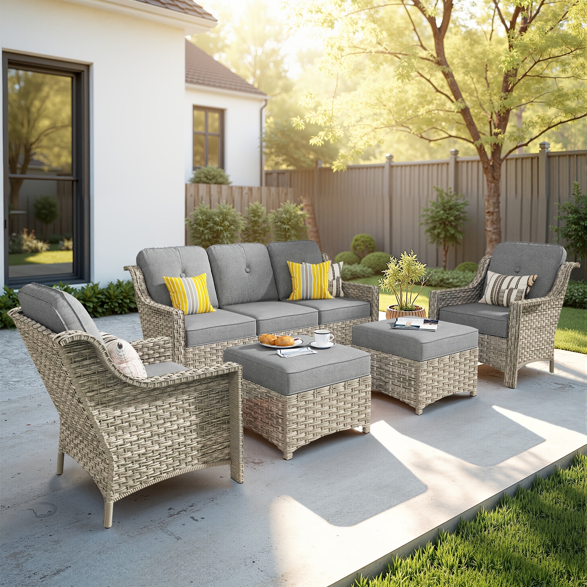Premium PE Wicker & Steel Outdoor Patio Furniture Set with UV-Resistant Cushions