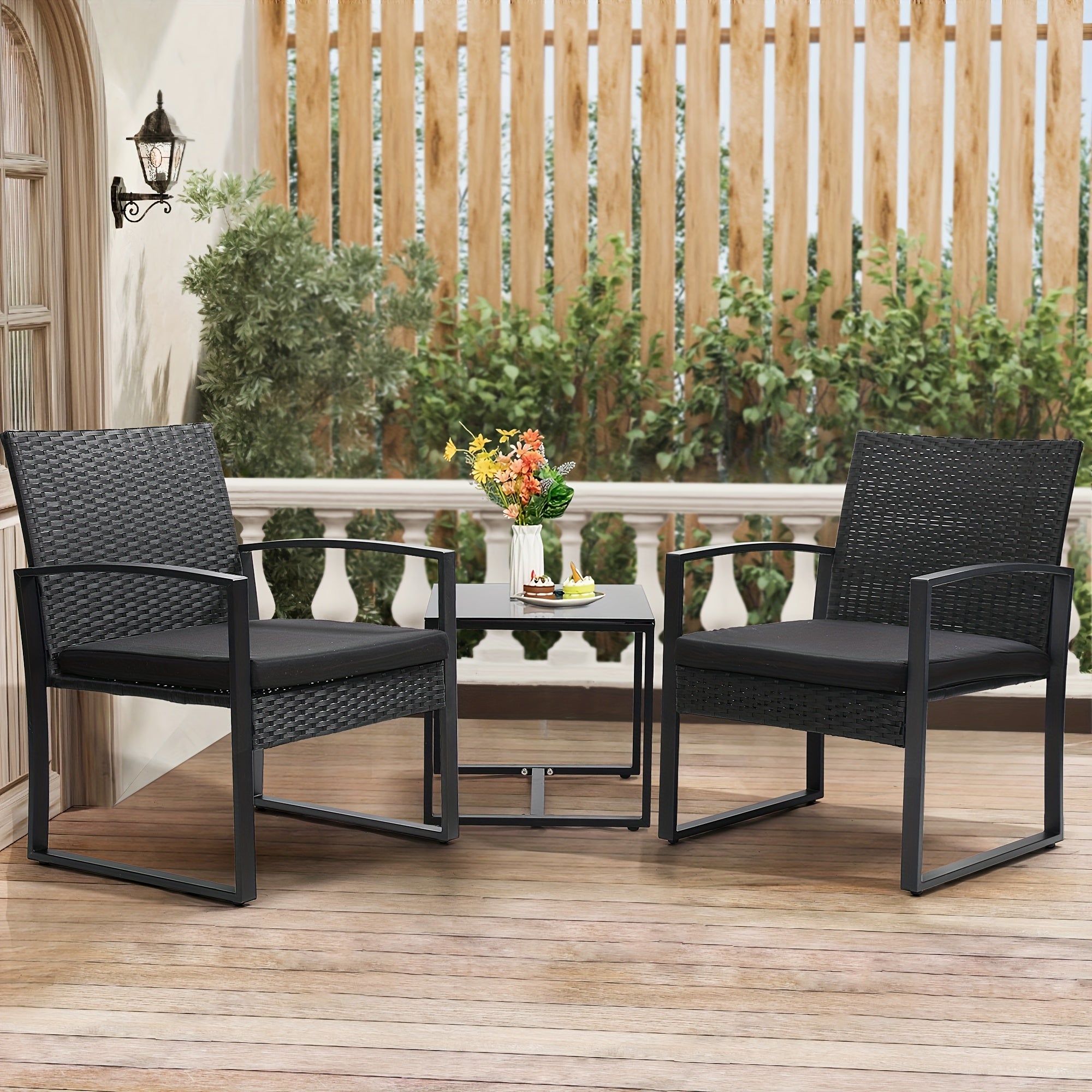 3pcs Outdoor Patio Furniture Set, 2 Waterproof Chairs And 1 Table Bistro Furniture Set