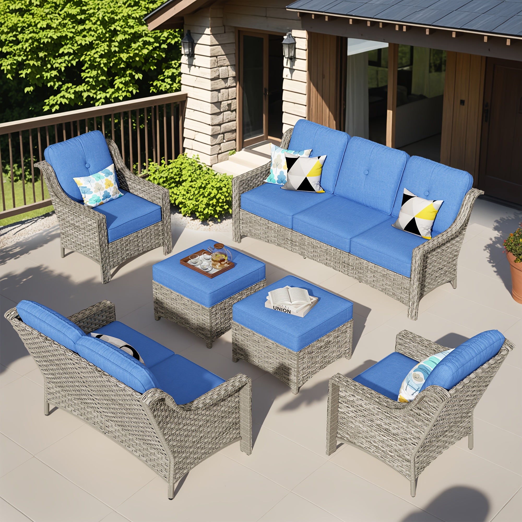 Premium PE Wicker & Steel Outdoor Patio Furniture Set with UV-Resistant Cushions