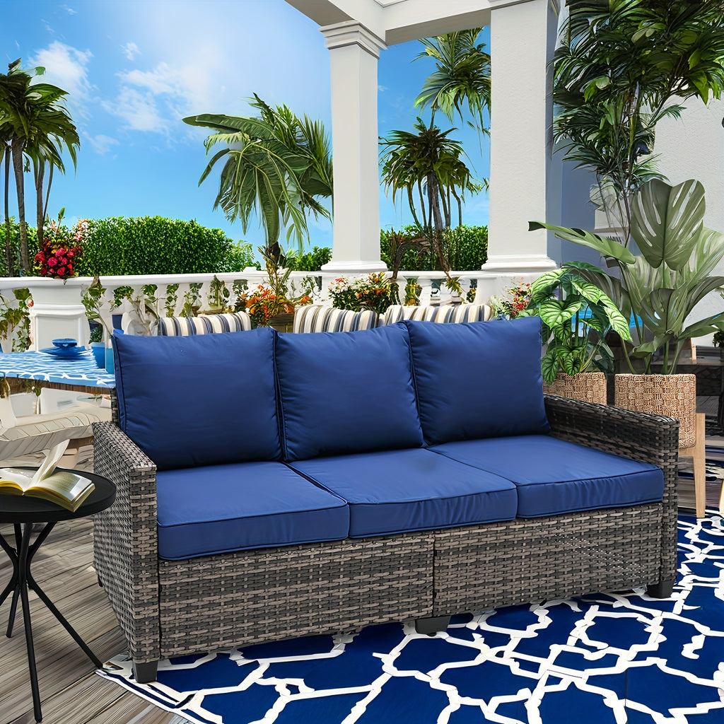 3pcs Patio Furniture Set, All-Weather Wicker Outdoor Sofa with Cushions