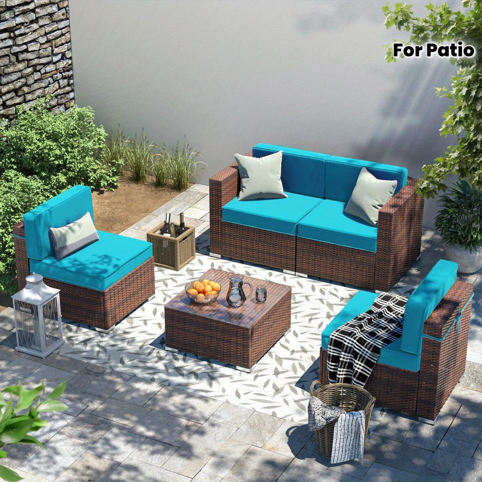 YOUDENOVA 5pcs Outdoor Sectional Sofa with Tea Table and Ottoman