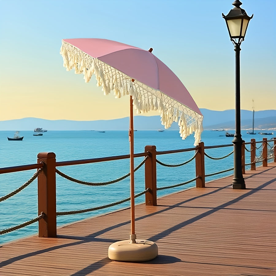 1 Bohemian Style Outdoor Sun Umbrella - Adjustable Height & Tilt Angle