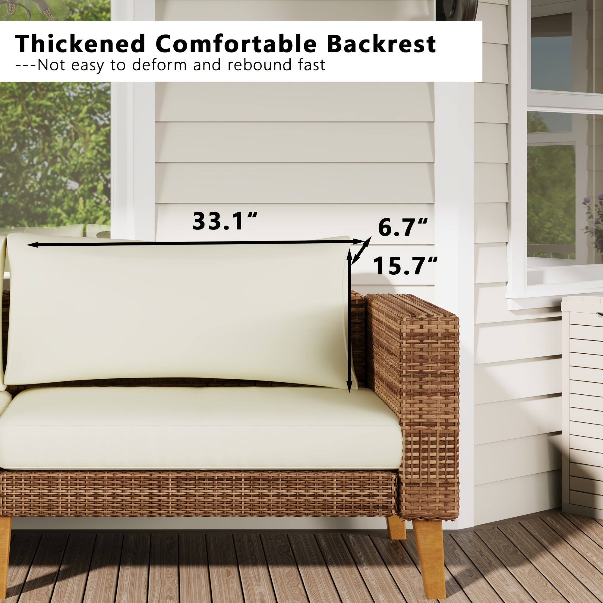 Outdoor Couch, All Weather Patio Sofa with Acacia Wood Legs