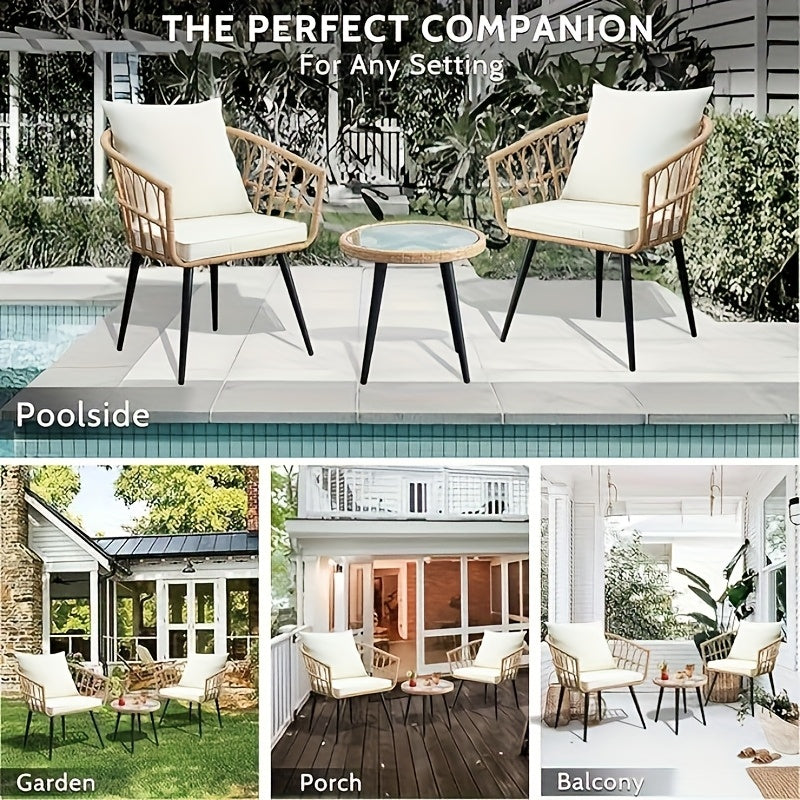 Three-Piece Bistro Furniture Set, Wicker Collection for Outdoor Spaces Like Balconies
