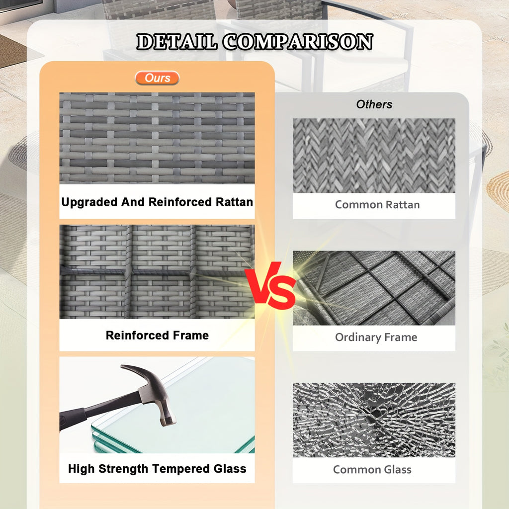 Outdoor Rattan Furniture Set Consisting of Three Pieces, Featuring Two Cushioned Chairs