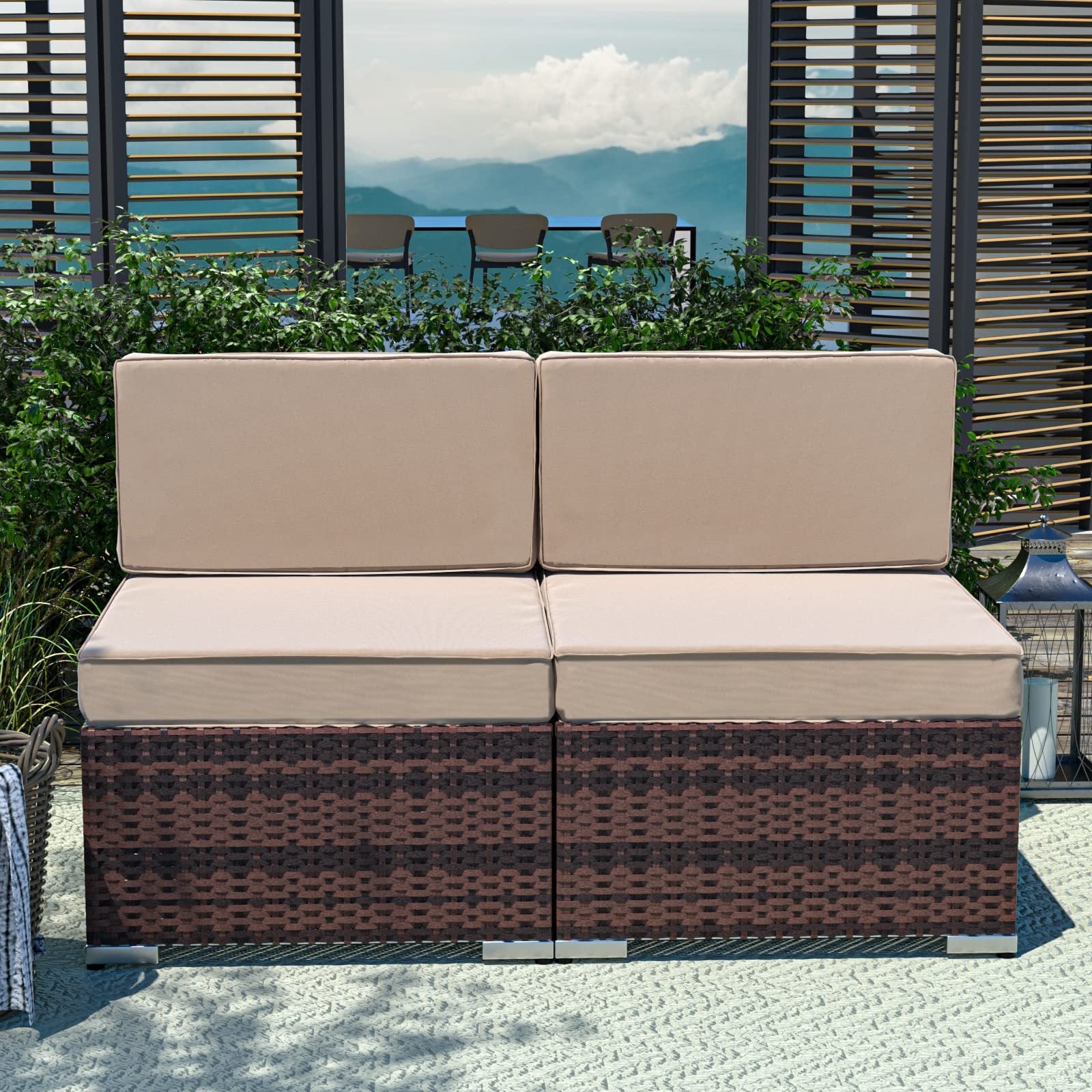 YOUDENOVA 5pcs Outdoor Sectional Sofa with Tea Table and Ottoman