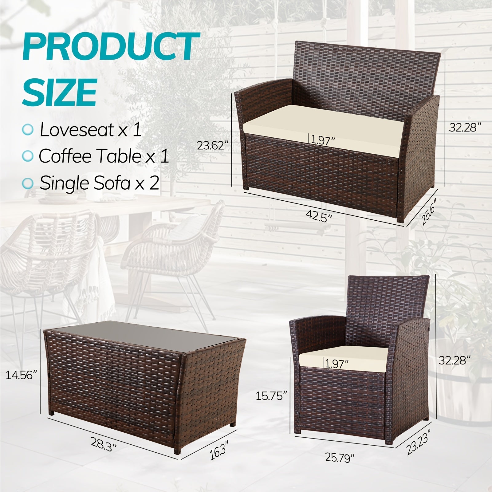 4pcs Rattan Sofa Set | Outdoor Furniture Conversation Set