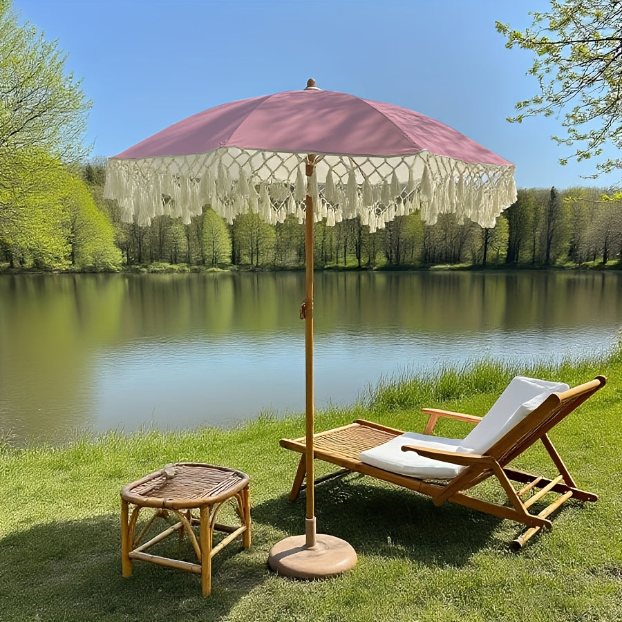 1 Bohemian Style Outdoor Sun Umbrella - Adjustable Height & Tilt Angle