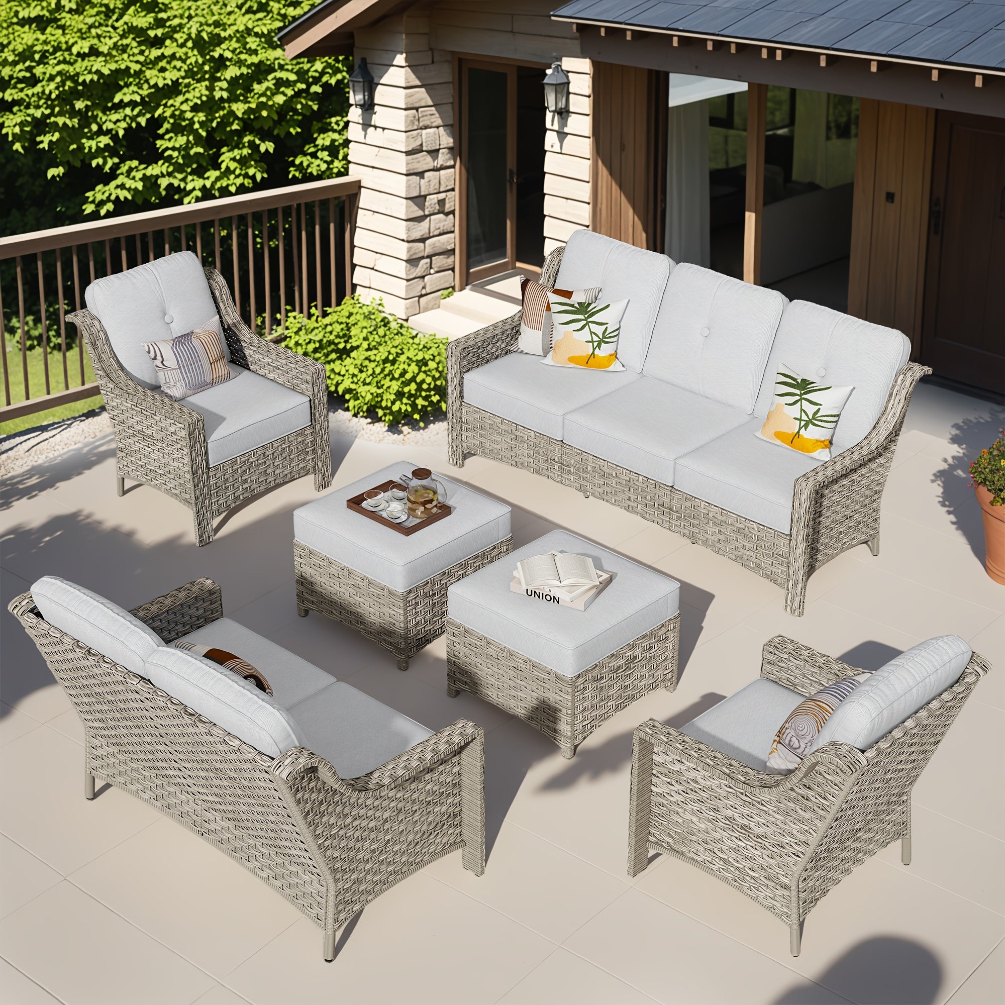 Premium PE Wicker & Steel Outdoor Patio Furniture Set with UV-Resistant Cushions