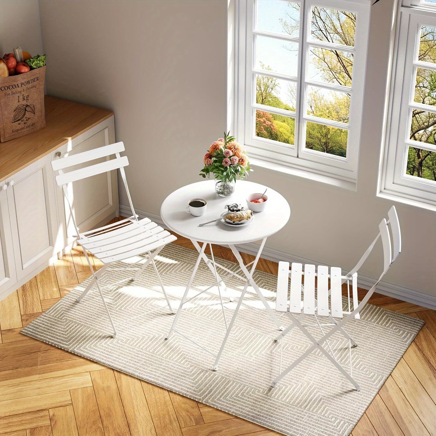 EuKer Outdoor 3pcs Patio Dining table and chairs Sets with Round Table