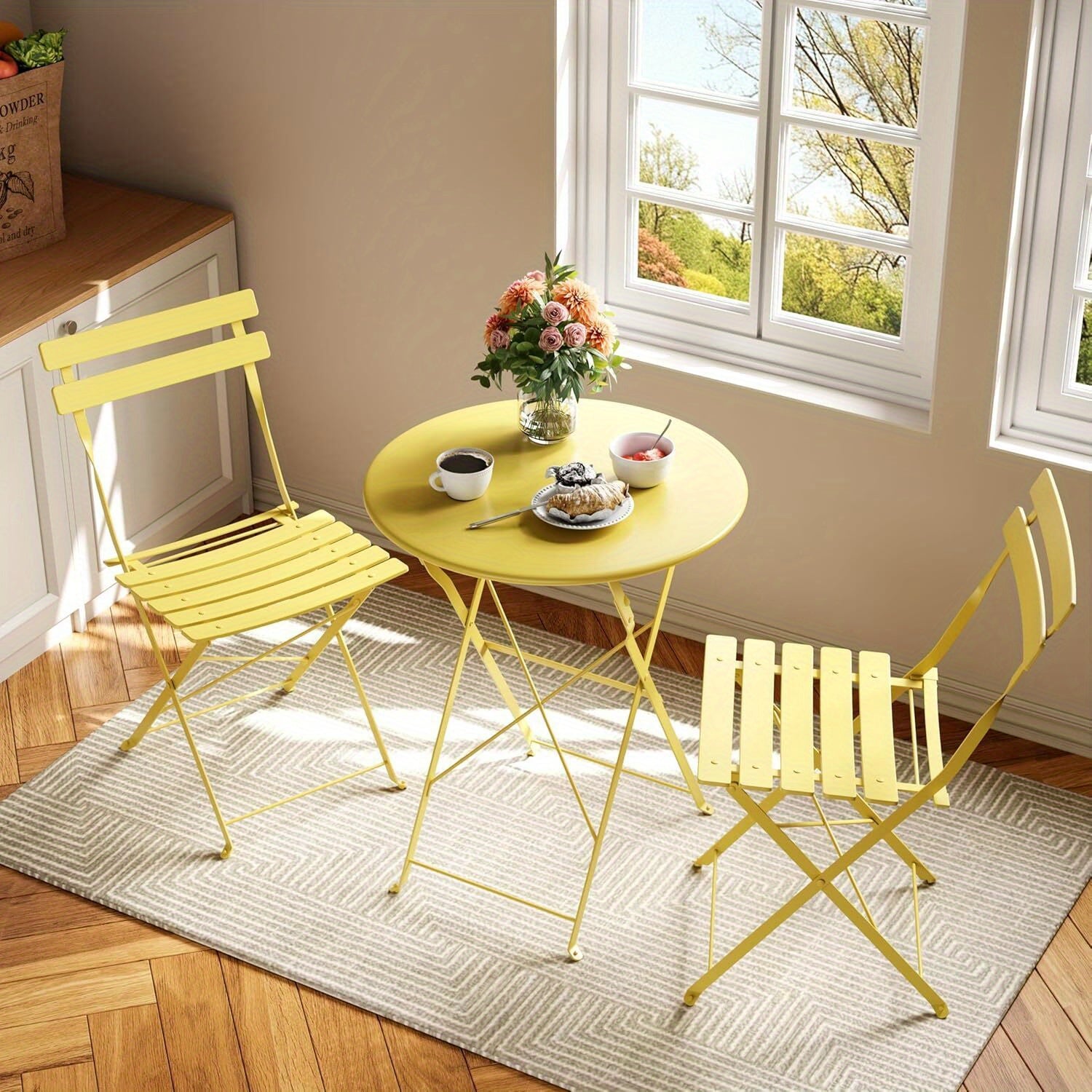 EuKer Outdoor 3pcs Patio Dining table and chairs Sets with Round Table