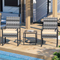 Outdoor Rattan Furniture Set Consisting of Three Pieces, Featuring Two Cushioned Chairs