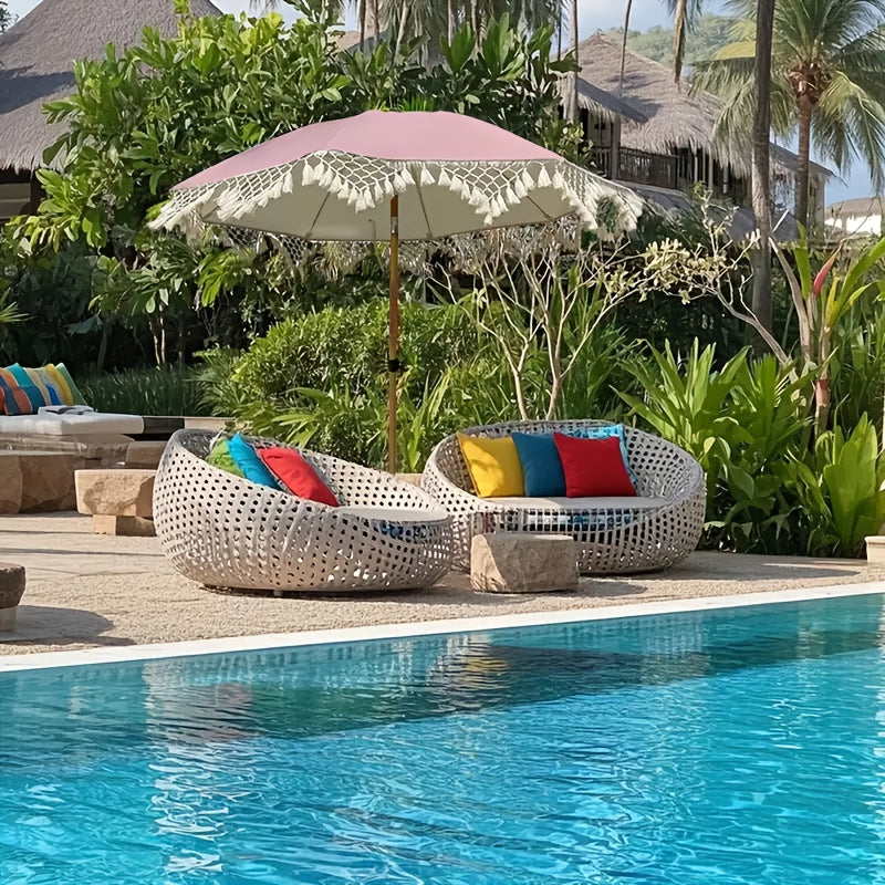 1 Bohemian Style Outdoor Sun Umbrella - Adjustable Height & Tilt Angle