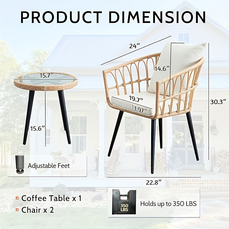 Three-Piece Bistro Furniture Set, Wicker Collection for Outdoor Spaces Like Balconies